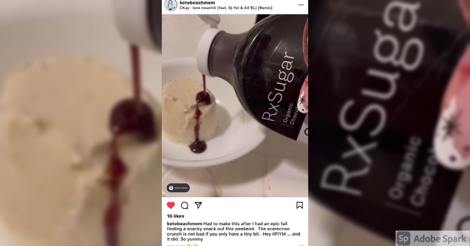 Keto Beach Mom Using Her RxSugar Chocolate Syrup On her Ice Cream Sundae