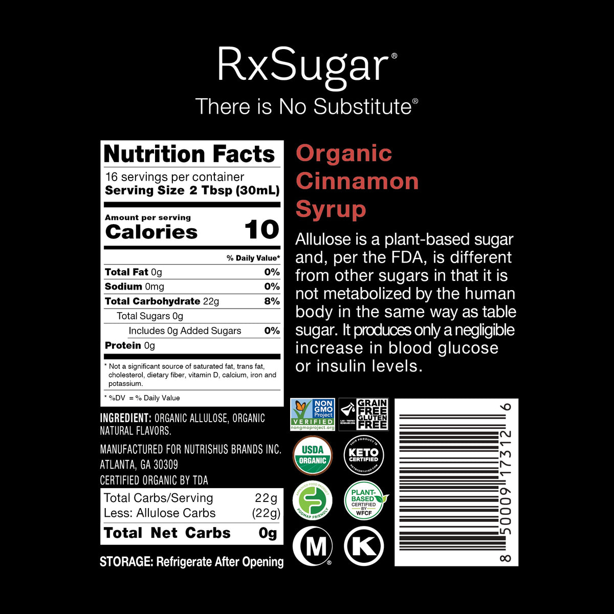 RxSugar Organic Cinnamon Syrup
