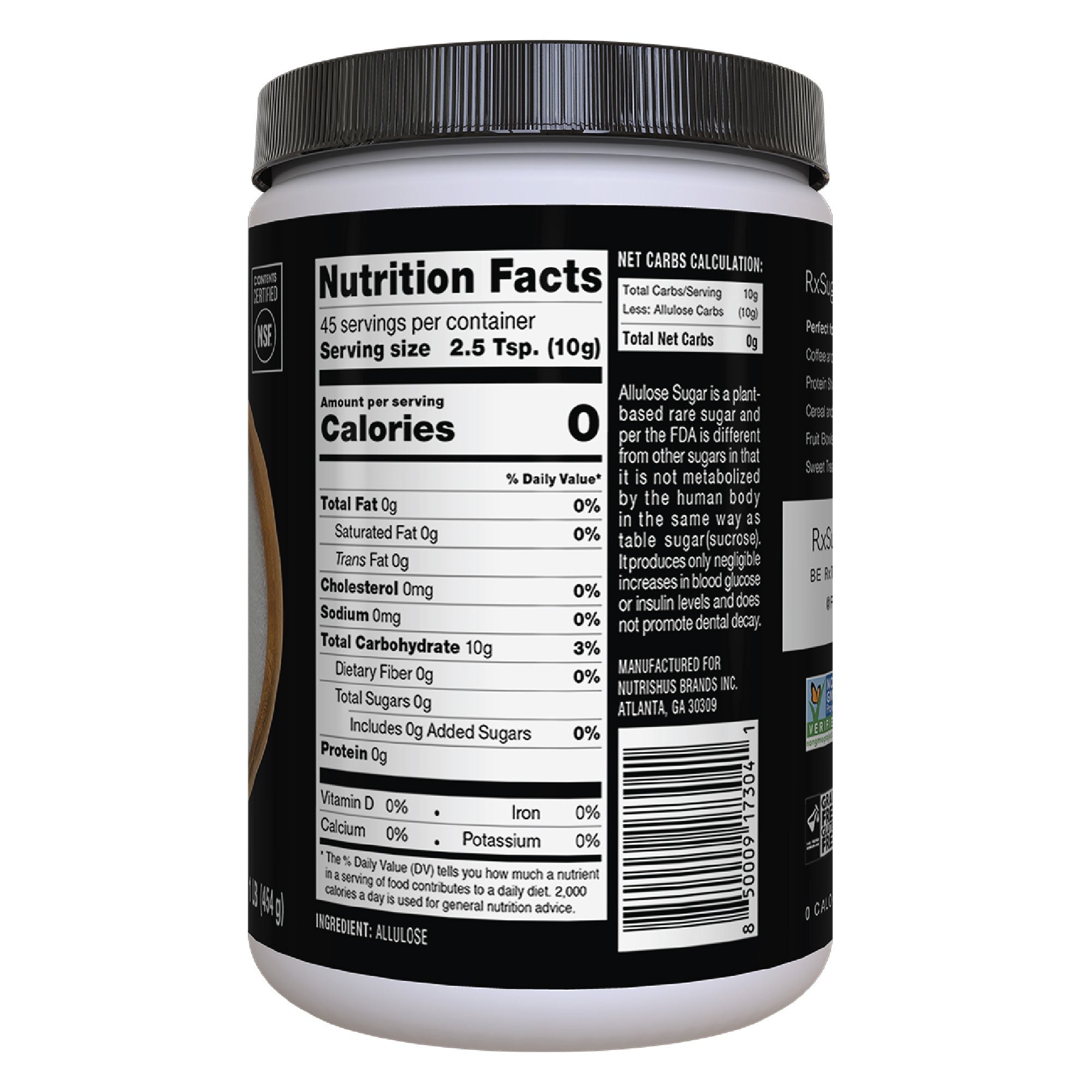 RxSugar 1 Pound Canister Front of Packaging