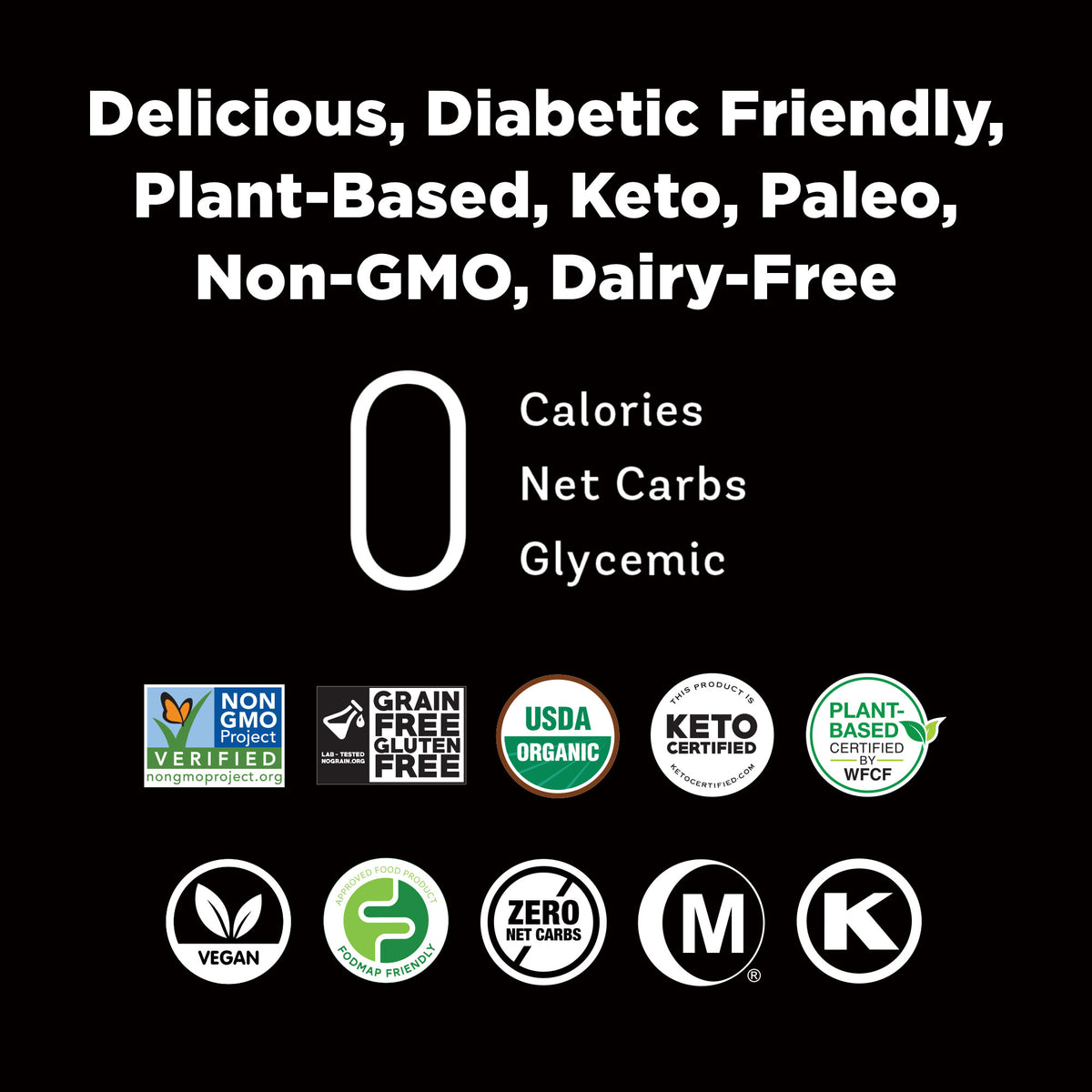 Organic Liquid Sugar certifications chart Organic, Keto, Plant-based