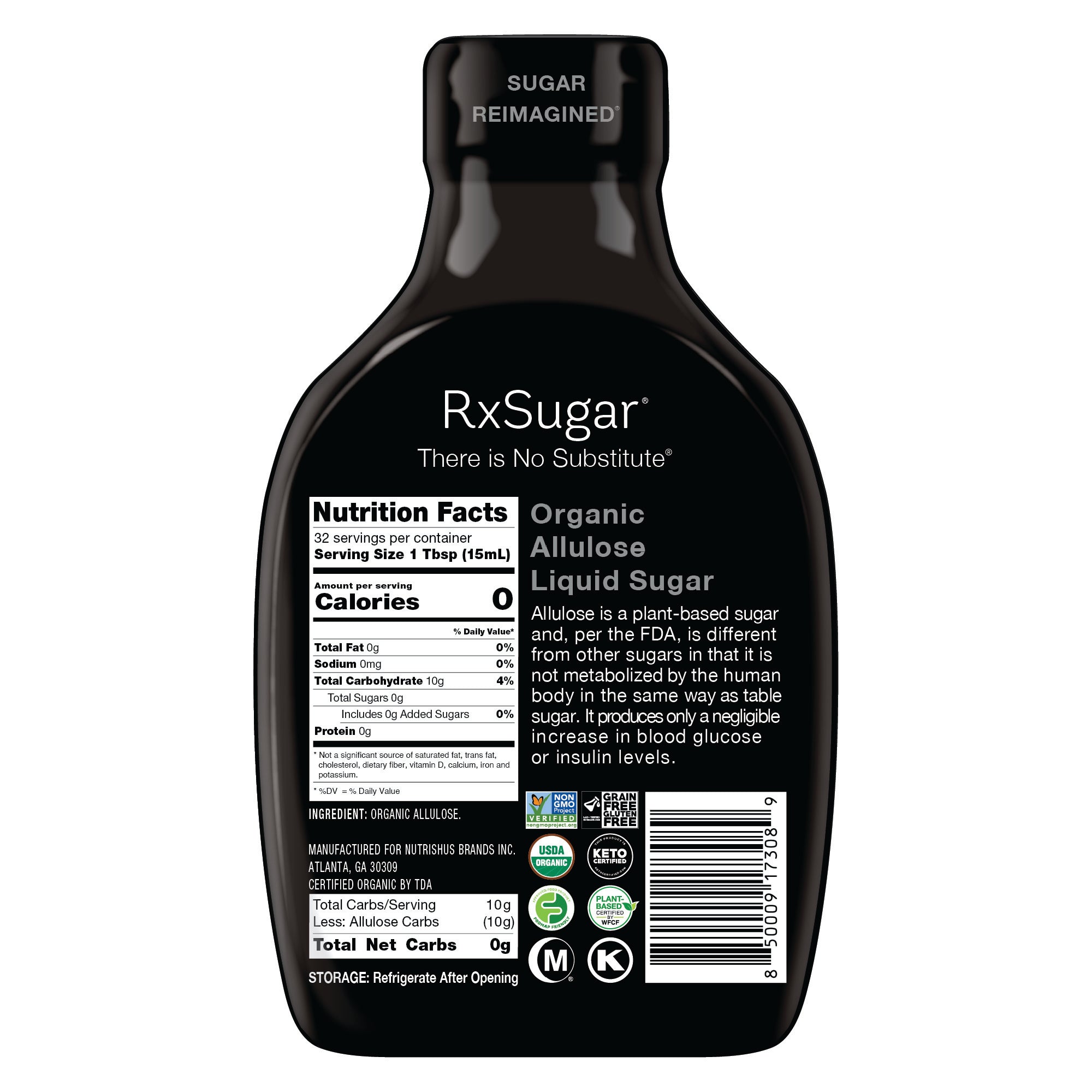 RxSugar Organic Liquid Sugar Bottle Front