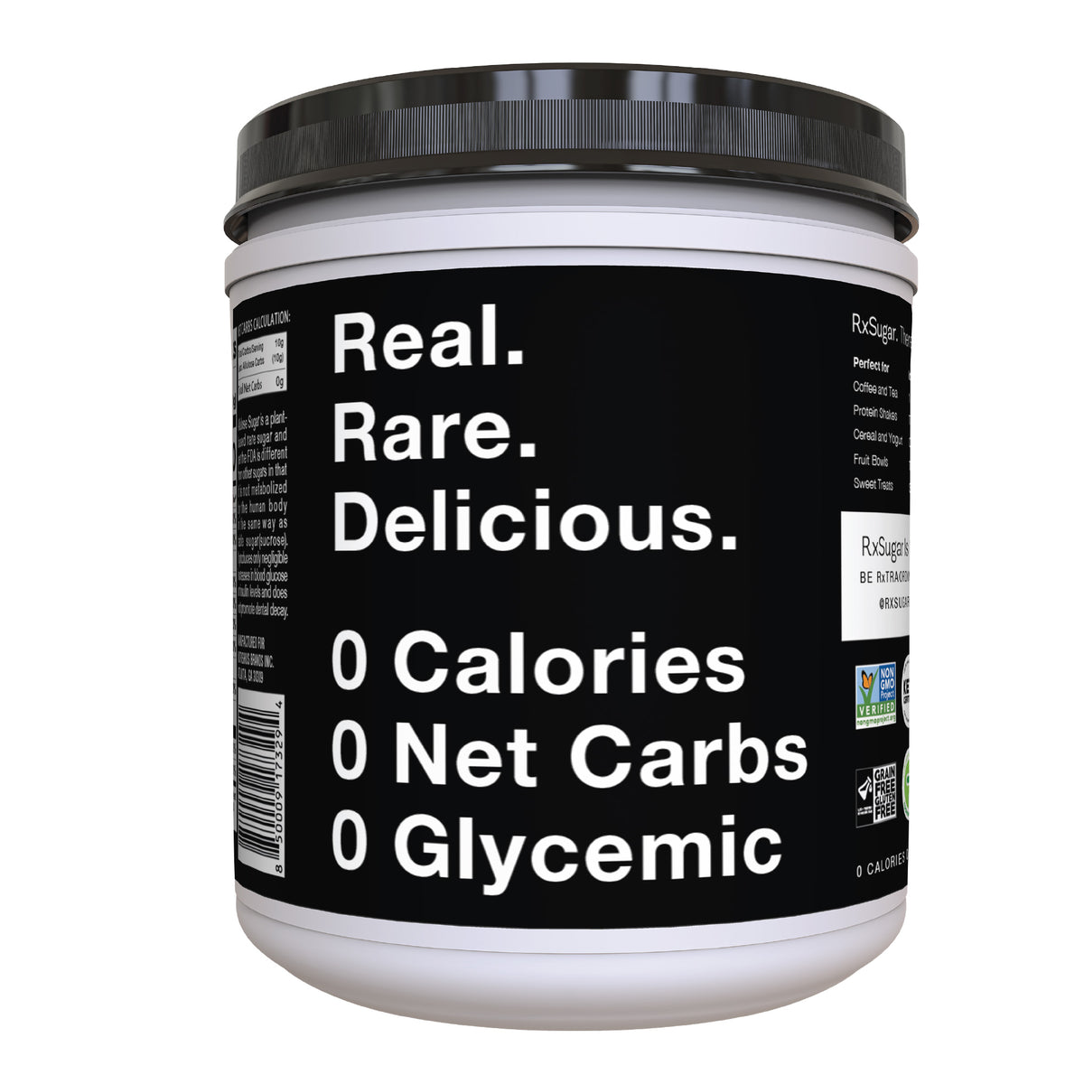 RxSugar Allulose Sugar 2 Pound Canister Back of Package